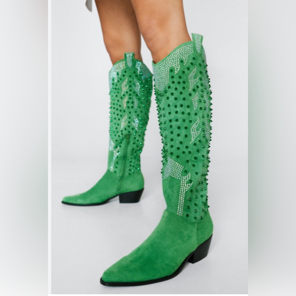 NEW Green Suede Cowboy Boots